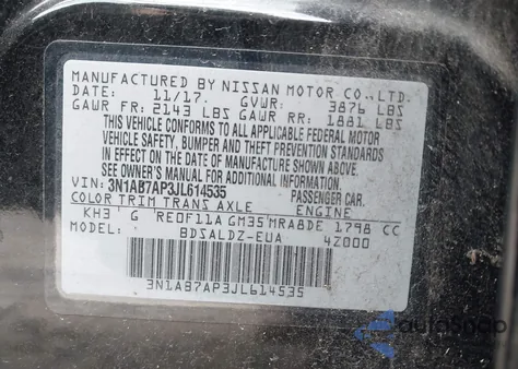 2018 Nissan Sentra Sv from USA, damaged, VIN 3N1AB7AP3JL614535